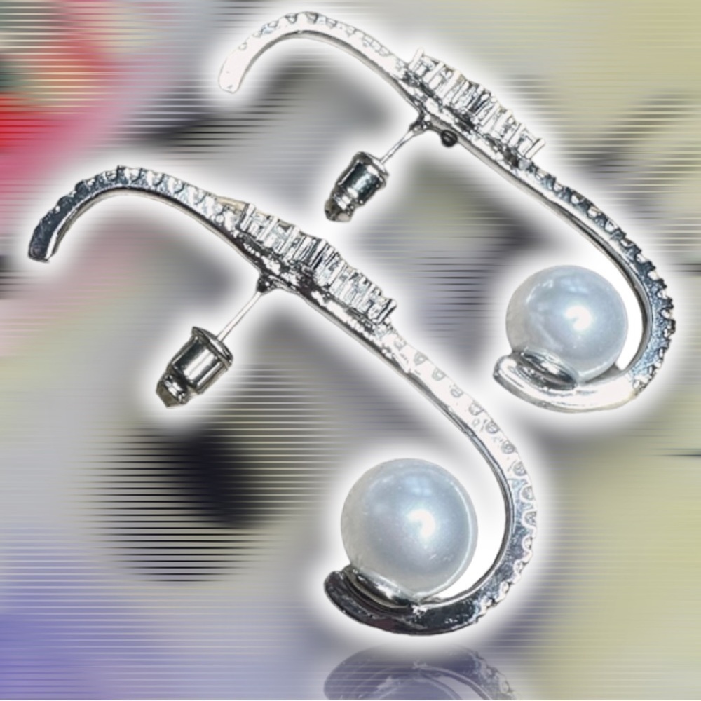 NEW CZ Over Lobe Drop Star Earrings With Reverse White Imitation Pearl - Picture 8 of 10